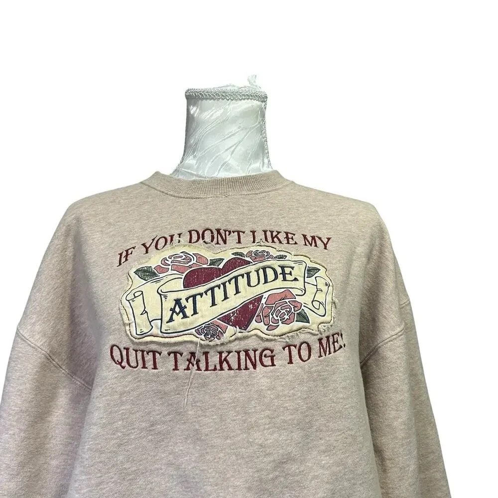 Big Dogs Embroidered Attitude Sweatshirt Patchwork Y2K Beige Medium - Picture 6 of 14